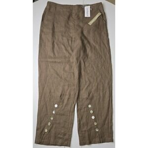 PECK‎ & PECK Women's Large Brown Pants NWT 100% Linen Falling Leaves Style -320